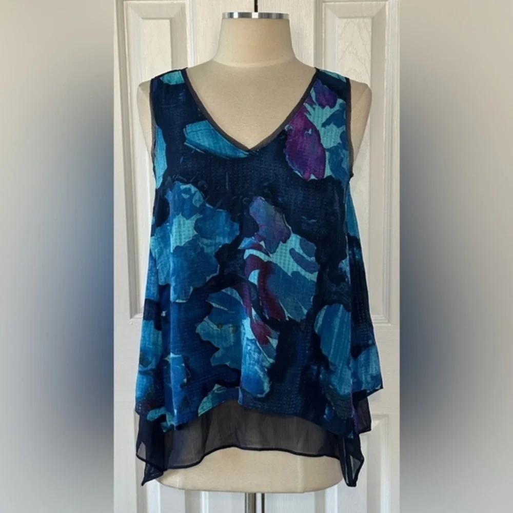Simply Vera Vera Wang Blue Floral Layered Tank Top Size S